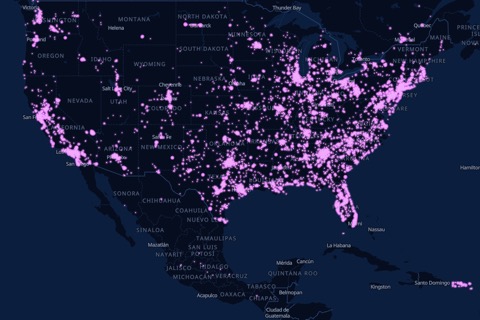 Map of license plate cameras newly reported in the last 60 days, coloured by how recently